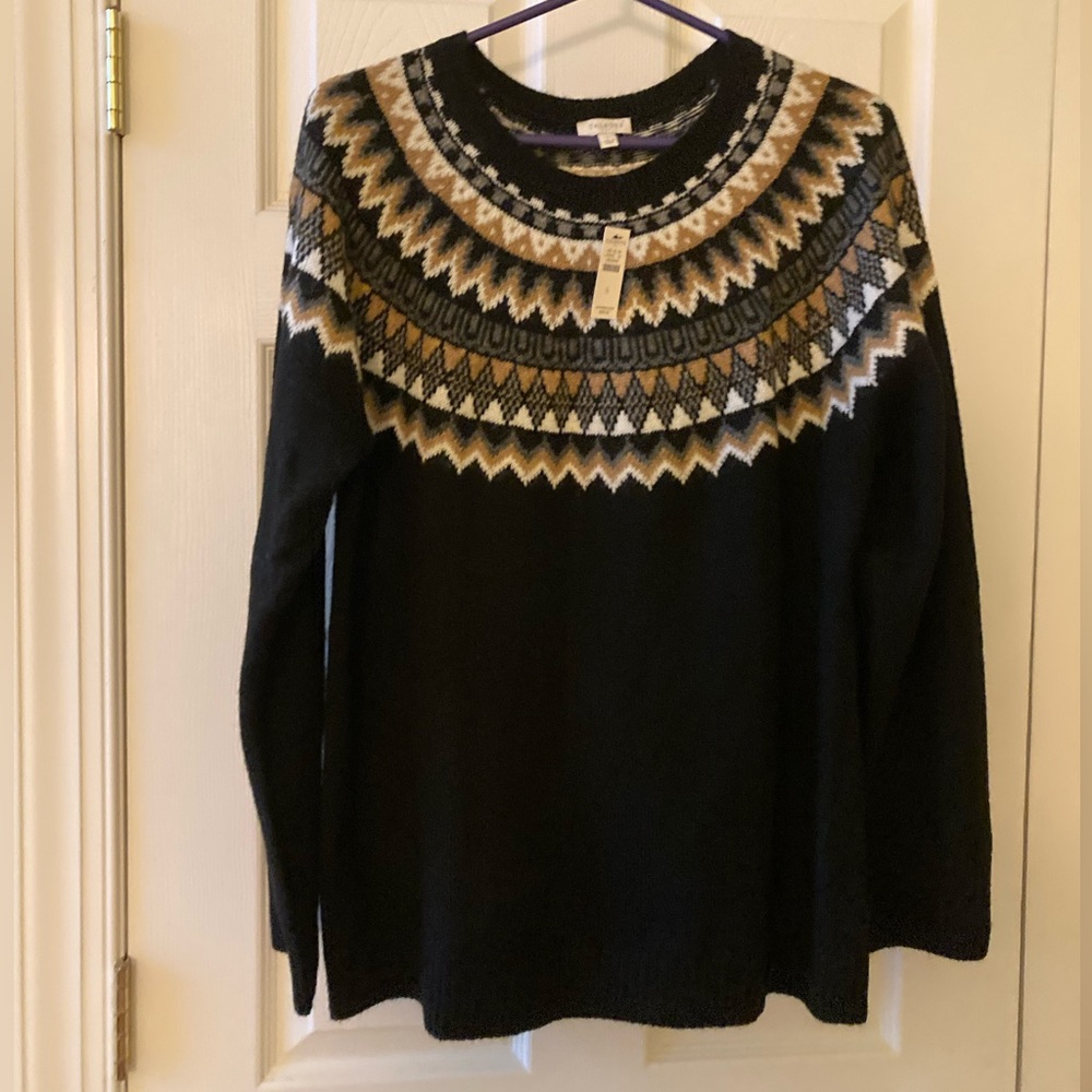 Talbots Outlet Fair Isle Black Sweater, Size L. NWT
